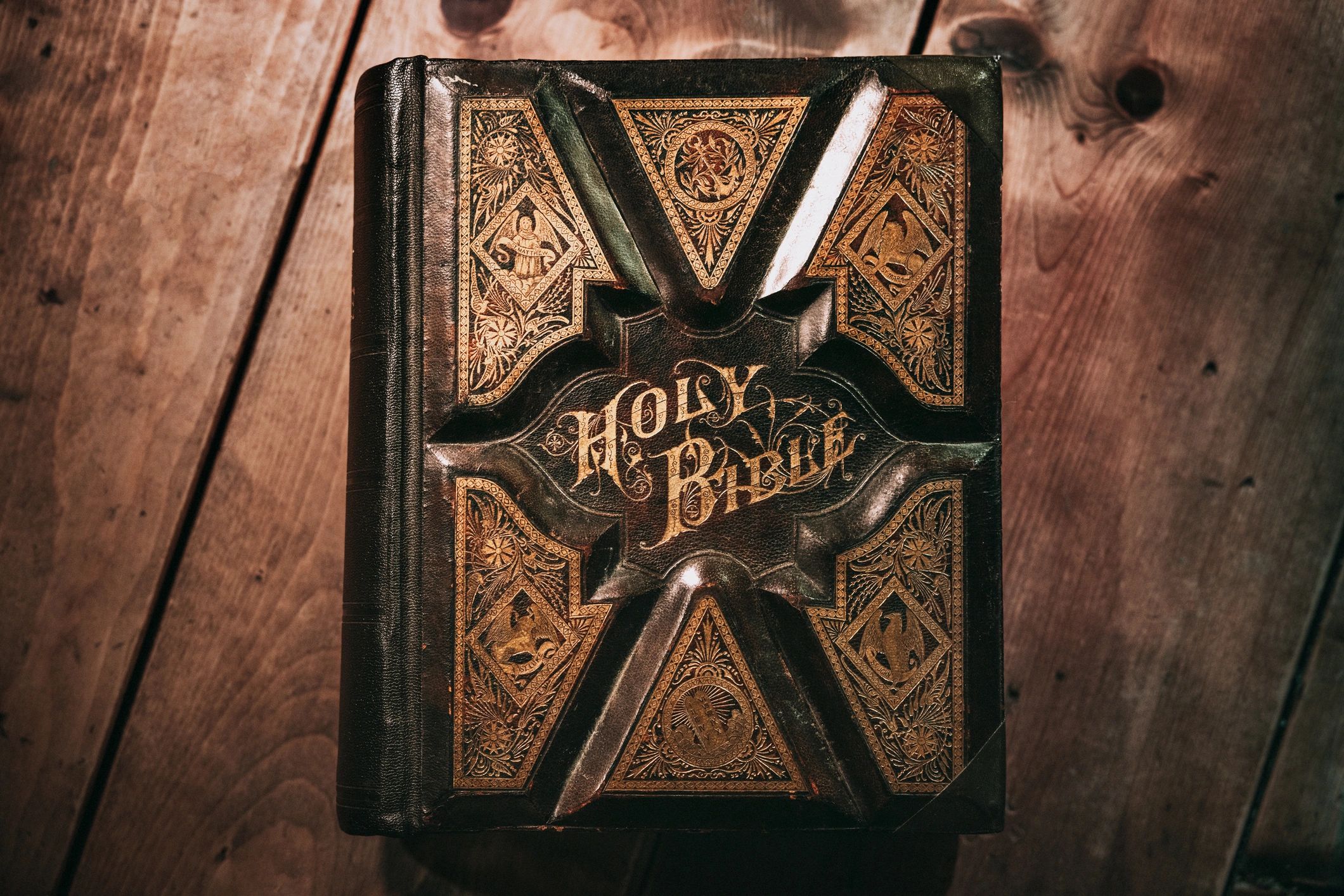 Black leather-bound Bible